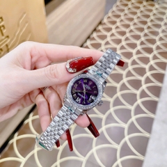 Rolex Mặt Số La Mã |Nữ Giới |Tím |Đính Đá |Dây Kim Loại Silver |Máy Pin (Máy Quartz) |Size 31mm