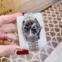 Rolex Mặt Số La Mã |Nữ Giới |Xanh Rêu |Niềng Khía |Dây Kim Loại Demi |Máy Pin (Máy Quartz) |Size 31mm