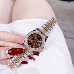 Rolex Niềng Đá |Nữ Giới |Mặt Nâu |Đính Đá Ngôi Sao |Dây Kim Loại Demi |Máy Pin (Máy Quartz) |Size 31mm