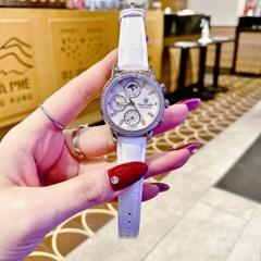 Royal Crown 6 Kim |Nữ Giới |Mặt Đính Đá |Dây Da Trắng |Máy Pin (Quartz) |Size 34mm