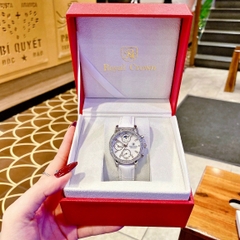 Royal Crown 6 Kim |Nữ Giới |Mặt Đính Đá |Dây Da Trắng |Máy Pin (Quartz) |Size 34mm