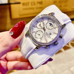 Royal Crown 6 Kim |Nữ Giới |Mặt Đính Đá |Dây Da Trắng |Máy Pin (Quartz) |Size 34mm