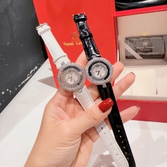 Royal Crown Đính Đá Chạy |Nữ Giới |Silver |Dây Da Trắng |Máy Pin (Quartz) |Size 32mm