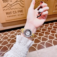 Royal Crown Đính Đá Chạy |Nữ Giới |Silver |Dây Da Vàng |Máy Pin (Quartz) |Size 32mm