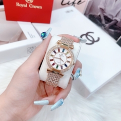 Royal Crown Đính Đá Nhiều Màu |Nữ Giới |Dây Kim Loại Rose Gold |Máy Pin (Quartz) |Size 36mm
