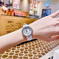 Royal Crown Đính Đá |Nữ Giới |Mặt Tròn |Khảm Trai |Dây Da Trắng |Máy Pin (Quartz) |Size 34mm