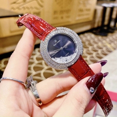 Royal Crown Đính Đá Rơi |Nữ Giới |Mặt Tròn |Dây Da Đỏ |Máy Pin (Quartz) |Size 35mm