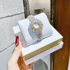 Royal Crown Đính Đá Vàng |Nữ Giới |Tựa Bông Hoa |Lắc Tay Silver |Máy Pin (Quartz) |Size 36mm