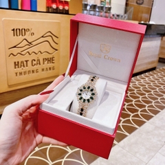 Royal Crown Đính Đá Xanh Lá |Nữ Giới |Tựa Bông Hoa |Lắc Tay Vàng Gold |Máy Pin (Quartz) |Size 36mm