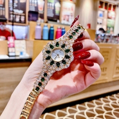 Royal Crown Đính Đá Xanh Lá |Nữ Giới |Tựa Bông Hoa |Lắc Tay Vàng Gold |Máy Pin (Quartz) |Size 36mm