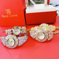 Royal Crown Mặt Full Đá Nhiều Màu |Nữ Giới |Lắc Tay Trắng Silver |Máy Pin (Quartz) |Size 36mm