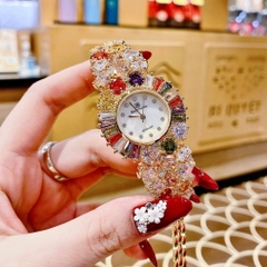 Royal Crown Mặt Full Đá Nhiều Màu |Nữ Giới |Lắc Tay Vàng Gold |Máy Pin (Quartz) |Size 36mm