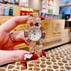 Royal Crown Mặt Full Đá Nhiều Màu |Nữ Giới |Lắc Tay Vàng Gold |Máy Pin (Quartz) |Size 36mm