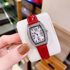 Royal Crown Mặt Oval |Nữ Giới |Đính Đá |Dây Da Đỏ |Máy Pin (Quartz) |Size 24x30mm