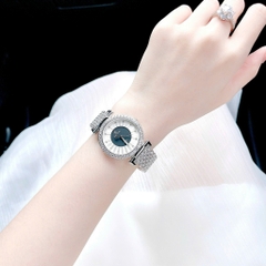 Royal Crown Mặt Tròn Đen |Nữ Giới |Đính Đá |Dây Kim Loại Silver |Máy Pin (Quartz) |Size 35mm