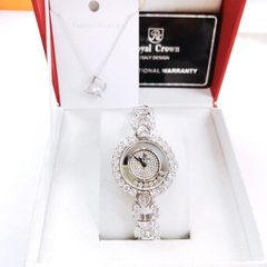 Royal Crown Mặt Tròn |Nữ Giới |Silver |Lắc Tay Đính Đá Trái Tim Trắng |Máy Pin (Quartz) |Size 33mm