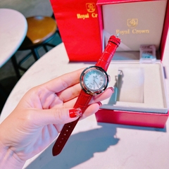 Royal Crown Mặt Xà Cừ Trắng |Nữ Giới |Đính Đá |Dây Da Đỏ |Máy Pin (Quartz) |Size 36mm