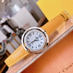Royal Crown Mặt Xà Cừ Trắng |Nữ Giới |Đính Đá |Dây Da Vàng |Máy Pin (Quartz) |Size 36mm