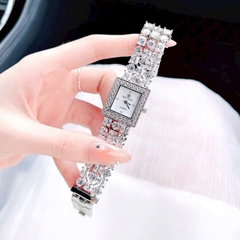 Royal Crown Mặt Vuông |Nữ Giới |Trắng |Vòng Tay Đính Đá Silver |Máy Pin (Quartz) |Size 30mm