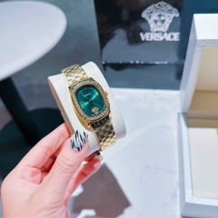Versace Couture |Nữ Giới |Mặt Chữ Nhật Xanh Lá |Dây Kim Loại Vàng Gold |Máy Pin (Quartz) |Size 30x38mm