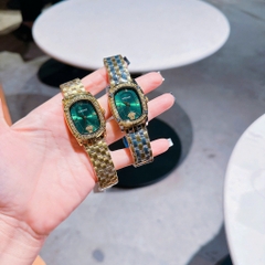 Versace Couture |Nữ Giới |Mặt Chữ Nhật Xanh Lá |Dây Kim Loại Vàng Gold |Máy Pin (Quartz) |Size 30x38mm