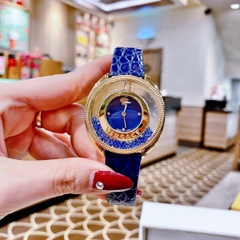Versace Đính Đá Xanh |Nữ Giới |Vàng Gold |Dây Da Xanh Dương |Máy Pin (Quartz) |Size 36mm