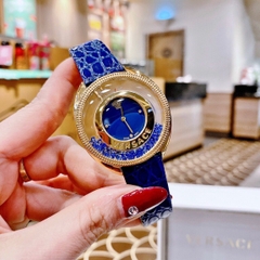 Versace Đính Đá Xanh |Nữ Giới |Vàng Gold |Dây Da Xanh Dương |Máy Pin (Quartz) |Size 36mm
