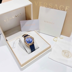 Versace DV-25 |Nữ Giới |Mặt Tròn |Đính Đá |Dây Da Xanh Dương |Máy Pin (Quartz) |Size 36mm