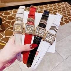 Versace DV-25 |Nữ Giới |Mặt Vuông Trắng |Dây Da Đỏ |Máy Pin (Quartz) |Size 36mm