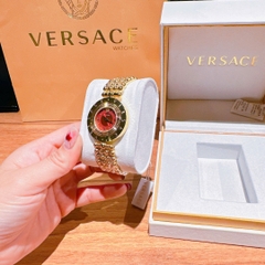 Versace Eon Mother Of Pearl |Nữ Giới |Mặt Đỏ |Dây Kim Loại Bi Vàng Gold |Máy Pin (Quartz) |Size 33mm