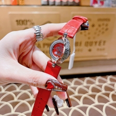 Versace Mặt Xoay 360 Độ |Nữ Giới |Silver |Dây Da Đỏ |Máy Pin (Quartz) |Size 33mm