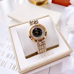 Versace Eon Pour Femmes |Nữ Giới |Mặt Đen |Dây Kim Loại Bi Vàng Gold |Máy Pin (Quartz) |Size 33mm