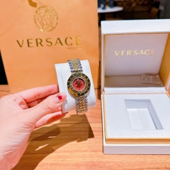 Versace Eon Pour Femmes |Nữ Giới |Mặt Đỏ |Dây Kim Loại Demi Vàng |Máy Pin (Quartz) |Size 33mm