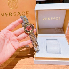 Versace Eon Pour Femmes |Nữ Giới |Mặt Đỏ |Dây Kim Loại Demi Vàng |Máy Pin (Quartz) |Size 33mm