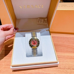 Versace Eon Pour Femmes |Nữ Giới |Mặt Đỏ |Dây Kim Loại Demi Vàng |Máy Pin (Quartz) |Size 33mm
