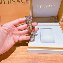 Versace Eon Pour Femmes |Nữ Giới |Mặt Đỏ |Dây Kim Loại Demi Vàng |Máy Pin (Quartz) |Size 33mm