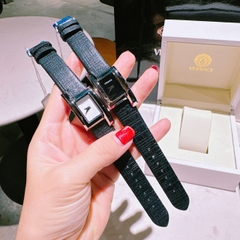 Versace Greca Icon |Nữ Giới |Mặt Chữ Nhật Trắng |Silver |Dây Da Đen |Máy Pin (Quartz) |Size 21x39mm