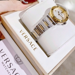 Versace Greca Logo Mini |Nữ Giới |Mặt Trắng |Dây Kim Loại Demi Vàng |Máy Pin (Quartz) |Size 27mm