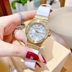 Versace Greca Logo |Nữ Giới |3 Kim |Vàng Gold |Dây Da Trắng |Máy Pin (Quartz) |Size 38mm