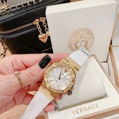 Versace Greca Logo |Nữ Giới |3 Kim |Vàng Gold |Dây Da Trắng |Máy Pin (Quartz) |Size 38mm
