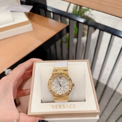 Versace Greca Logo |Nữ Giới |3 Kim |Vàng Gold |Dây Da Trắng |Máy Pin (Quartz) |Size 38mm