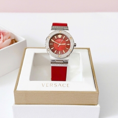 Versace Greca Logo |Nữ Giới |Mặt Tròn |Silver |Dây Da Đỏ |Máy Pin (Quartz) |Size 38mm