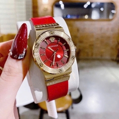 Versace Greca Logo |Nữ Giới |Mặt Tròn |Vàng Gold |Dây Da Đỏ |Máy Pin (Quartz) |Size 38mm