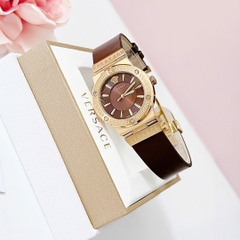 Versace Greca Logo |Nữ Giới |Mặt Tròn |Vàng Gold |Dây Da Nâu |Máy Pin (Quartz) |Size 38mm