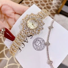Versace Mặt Tựa Bông Hoa |Nữ Giới |Vàng Gold |Dây Đính Full Đá |Máy Pin (Quartz) |Size 33mm