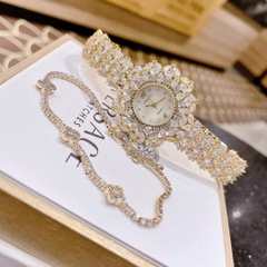 Versace Mặt Tựa Bông Hoa |Nữ Giới |Vàng Gold |Dây Đính Full Đá |Máy Pin (Quartz) |Size 33mm