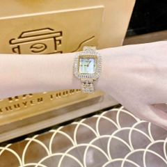 Versace Mặt Vuông |Nữ Giới |Đính Pha Lê |Lắc Tay Vàng Gold |Máy Pin (Quartz) |Size 32mm