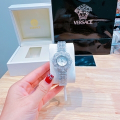 Versace Mặt Xà Cừ |Nữ Giới |Full Pha Lê |Dây Đính Đá Silver |Máy Pin (Quartz) |Size 32mm