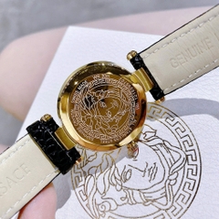 Versace Revive |Nữ Giới |Mặt Vàng |Tráng Gương |Dây Da Đen |Máy Pin (Quartz) |Size 35mm