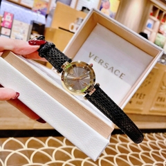 Versace Revive |Nữ Giới |Mặt Xám |Tráng Gương |Dây Da Đen |Máy Pin (Quartz) |Size 35mm
